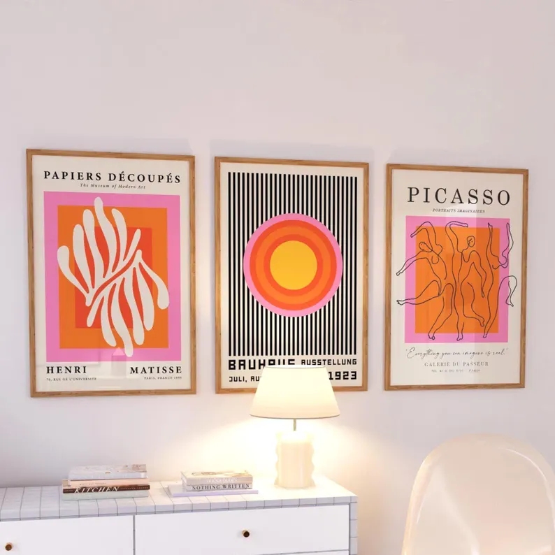 Home Decor Orange - 3 pezzi di stampe moderne su